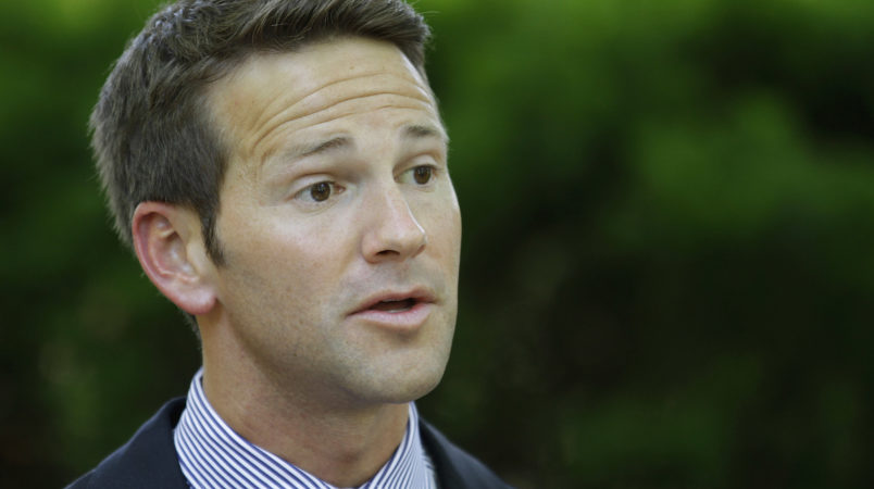 Rep. Aaron Schock, R-Ill, is seen speaking at the Illinois Governor's Mansion Thursday, June 14, 2012  Springfield, Ill. (AP Photo/Seth Perlman)