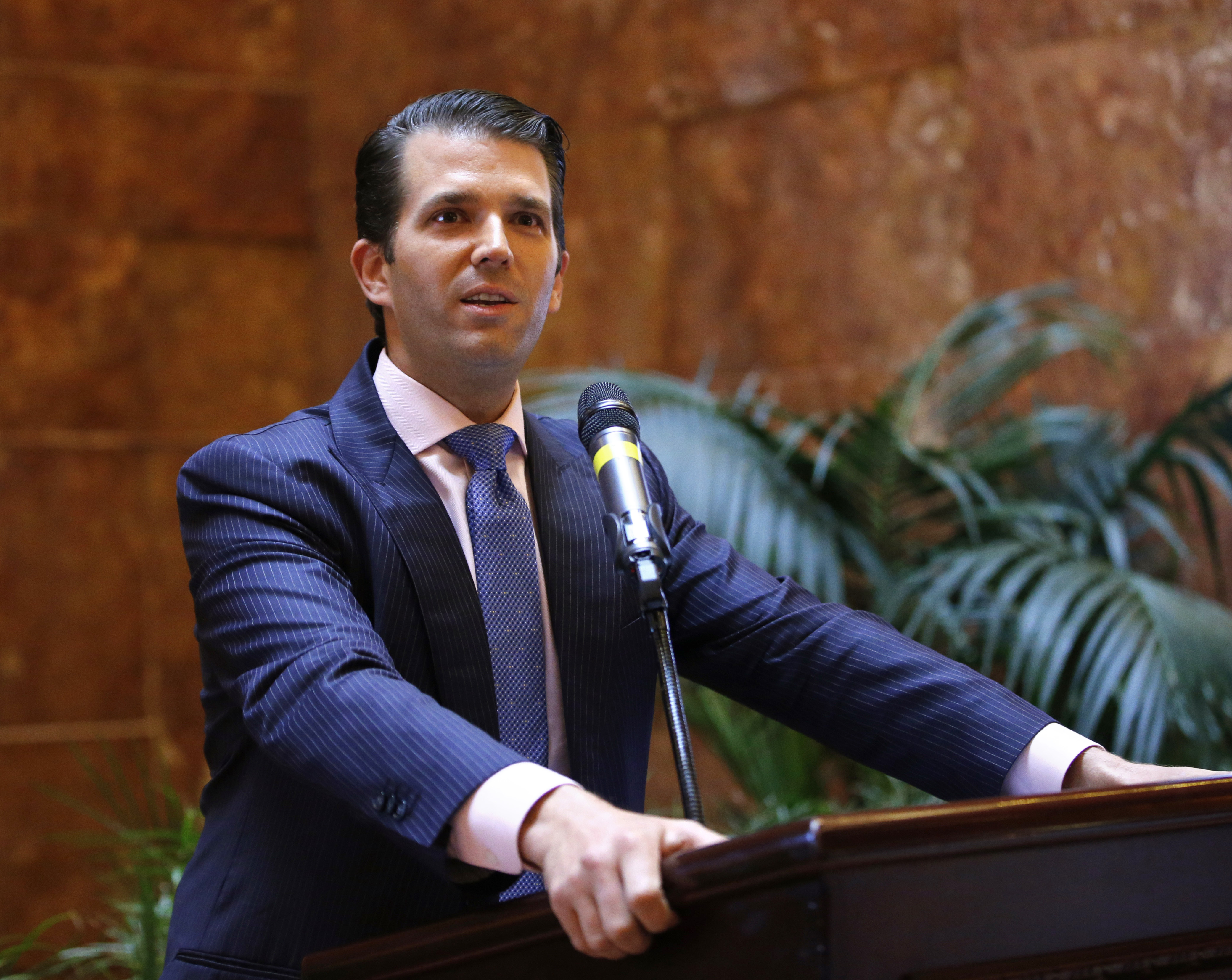 Donald Trump Jr., executive vice president of The Trump Organization, discusses the expansion of Trump hotels, Monday, June 5, 2017, in New York.  The Trump Organization is launching a new mid-market hotel chain called "American Ideas." The president's son said the new chain will start with three hotels in Mississippi. The president's son says inspiration for the chain came from traveling through America during his father's presidential campaign. The company also says the first of dozens of hotels in another new Trump chain called Scion is under construction in Mississippi, too. (AP Photo/Kathy Willens)