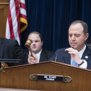 UNITED STATES - SEPTEMBER 26: Chairman Adam Schiff, D-Calif., and ranking member Rep. Devin Nunes, R-Calif., conduct the House Intelligence Committee hearing featuring testimony by Joseph Maguire, acting director of national intelligence, on a whistleblower complaint about a phone call between President Trump and Ukrainian President Volodymyr Zelensky, in Rayburn Building on Thursday, September 26, 2019. (Photo By Tom Williams/CQ Roll Call)
