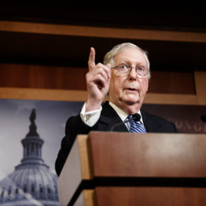WASHINGTON D.C., Feb. 6, 2020 -- U.S. Senate Majority Leader Mitch McConnell speaks during a press conference following a vote in the U.S. Senate to acquit President Donald Trump on impeachment on Capitol Hill in Washington D.C., the United States, Feb. 5, 2020. U.S. President Donald Trump was acquitted on Wednesday afternoon by the Senate after the chamber voted down both articles of impeachment against him that the House approved late last year. (Photo by Ting Shen/Xinhua via Getty)