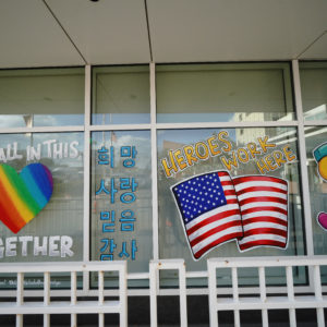 A view of messages of support outside New York Presbyterian-Queens during the coronavirus pandemic on May 12, 2020 in Queens borough of New York City. COVID-19 has spread to most countries around the world, claiming over 270,000 lives with over 3.9 million infections reported. (Photo by John Nacion/NurPhoto)