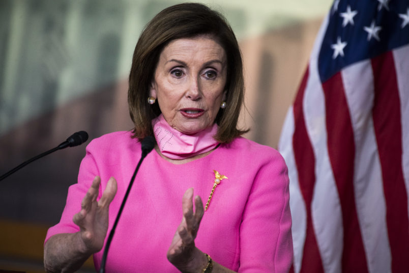 UNITED STATES - JUNE 04: Speaker of the House Nancy Pelosi, D-Calif., conducts a news conference in the Capitol Visitor Center on Thursday, June 4, 2020. (Photo By Tom Williams/CQ Roll Call)
