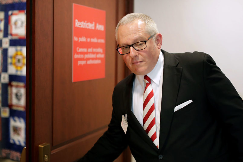 Former Trump campaign aide Michael Caputo arrives to testify before the House Intelligence Committee during a closed-door session at the U.S. Capitol Visitors Center July 14, 2017 in Washington, DC. Caputo resigned from being a Trump campaign communications advisor after appearing to celebrate the firing of former campaign manager Corey Lewandowski. Denying any contact with Russian officials during the 2016 campaign, Caputo did live in Moscow during the 1990s, served as an adviser to former Russian President Boris Yeltsin and did pro-Putin public relations work for the Russian conglomerate Gazprom Media.