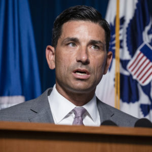 WASHINGTON, DC - JULY 21: Secretary of Homeland Security Chad Wolf speaks during a press conference on the actions taken by Customs and Border Protection and Homeland Security agents in Portland during continued protests at the US Customs and Border Patrol headquarters on July 21, 2020 in Washington, DC. (Photo by Samuel Corum/Getty Images) *** Local Caption *** Chad Wolf