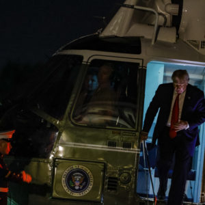 WASHINGTON, DC - AUGUST 09: President Donald Trump arrives at the White House in Marine One on August 9, 2020 in Washington, DC. The President spent the weekend at his property in New Jersey where he attended multiple campaign and fund raising events. (Photo by Samuel Corum/Getty Images)
