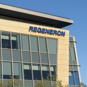TARRYTOWN, NEW YORK, UNITED STATES - 2020/10/02: View of Corporate and Research and Development Headquarters of Regeneron Pharmaceuticals, Inc. on Old Saw Mill River Road. As President Donald Trump contracted COVID-19 he has been administered a dose of experimental Regeneron treatment, according to a memorandum from the President's physician. According to company press release antibody cocktail REGN-COV2 showing it reduced viral load and the time to alleviate symptoms in non-hospitalized patients with COVID-19. REGN-COV2 is a combination of two monoclonal antibodies (REGN10933 and REGN10987) and was designed specifically to block infectivity of SARS-CoV-2, the virus that causes COVID-19. (Photo by Lev Radin/Pacific Press/LightRocket via Getty Images)