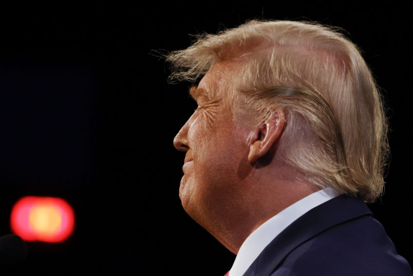 U.S. President Donald Trump reacts during the third and final presidential debate with Democratic presidential nominee Joe Biden at Belmont University in Nashville, Tennessee, U.S., October 22, 2020. REUTERS/Jim Bourg/Pool