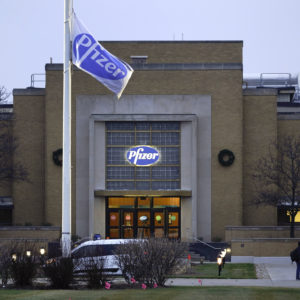 The Pfizer Global Supply Kalamazoo manufacturing plant is shown in Portage, Mich., Friday, Dec. 11, 2020. (AP Photo/Paul Sancya)