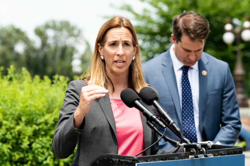 WASHINGTON, D C , UNITED STATES - 2019/07/10: U.S. Representative Mikie Sherrill (D-NJ) speaking in favor of inclusion of House Amendment # 270 to the National Defense Authorization Act (NDAA) aimed at preventing war with Iran, at the Capitol in Washington, DC. (Photo by Michael Brochstein/SOPA Images/LightRocket via Getty Images)