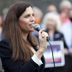 CHARLESTON, SC - OCTOBER 31: Republican congressional candidate Nancy Mace speaks to the crowd at an event with Sen. Lindsey Graham at the Charleston County Victory Office during Graham’s campaign bus tour on October 31, 2020 in Charleston, South Carolina. Graham is in a closely watched race against democratic challenger Jaime Harrison. (Photo by Michael Ciaglo/Getty Images)