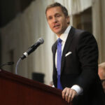 Gov. Eric Greitens delivers the keynote address at the St. Louis Area Police Chiefs Association 27th Annual Police Officer Memorial Prayer Breakfast on April 25, 2018, at the St. Charles Convention Center. (Laurie Skrivan/St. Louis Post-Dispatch/TNS)