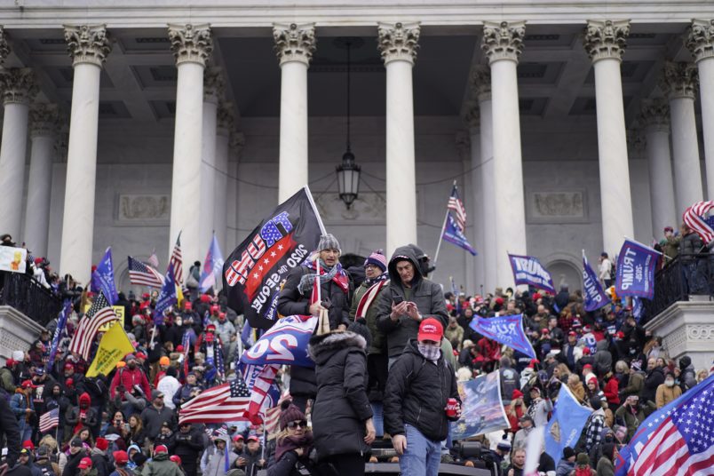 WASHINGTON, DC - JANUARY 06:  Protesters gather storm the Capitol and halt a joint session of the 117th Congress on Wednesday, Jan. 6, 2021 in Washington, DC. (Kent Nishimura / Los Angeles Times)