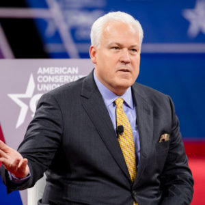 NATIONAL HARBOR, MD - FEBRUARY 28: Matt Schlapp (L), Chairman of the American Conservative Union, hosts a conversation with Laura Trump (not pictured), President Donald Trumps daughter in-law and member of his 2020 reelection campaign, and Brad Parscale (not pictured), campaign manager for Trump's 2020 reelection campaign, during the Conservative Political Action Conference 2020 (CPAC) hosted by the American Conservative Union on February 28, 2020 in National Harbor, MD. (Photo by Samuel Corum/Getty Images) *** Local Caption *** Matt Schlapp